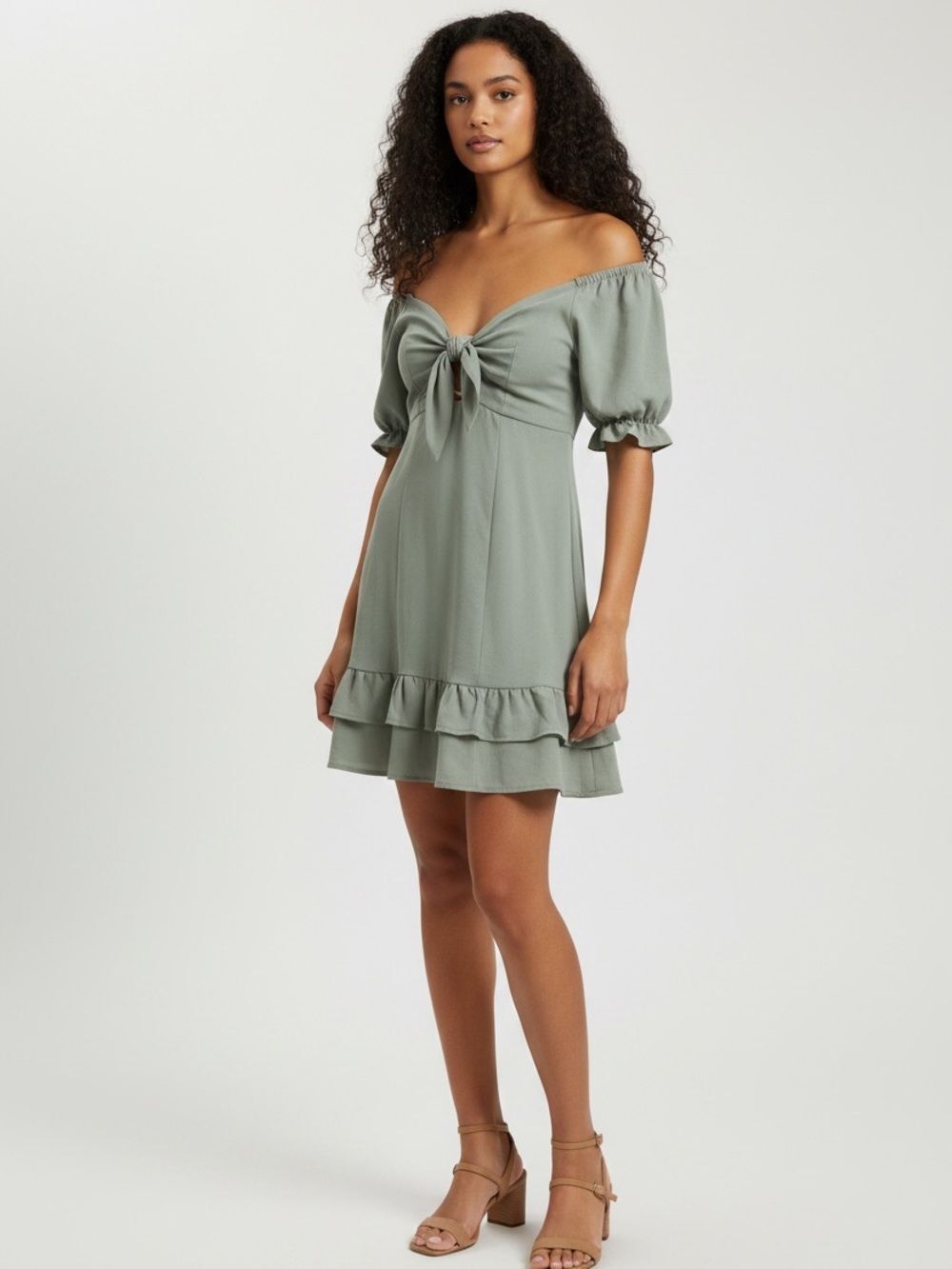 Double Zero Puff Sleeve Mini Dress in Sage
